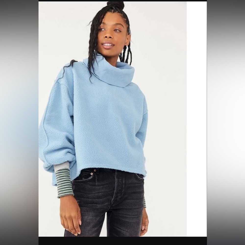 New ! Free People Elk Mountain Blue Pullover Sweater 🩵 Small - Picture 2 of 9
